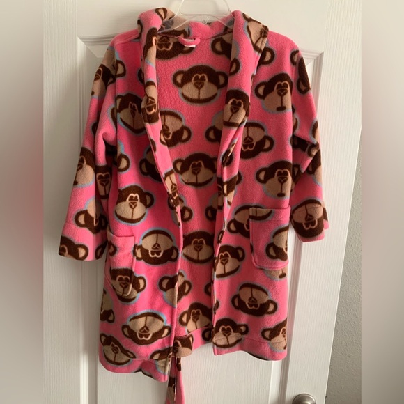 Vintage Y2K Pink flannel Robe with monkeys size small - Picture 8 of 8